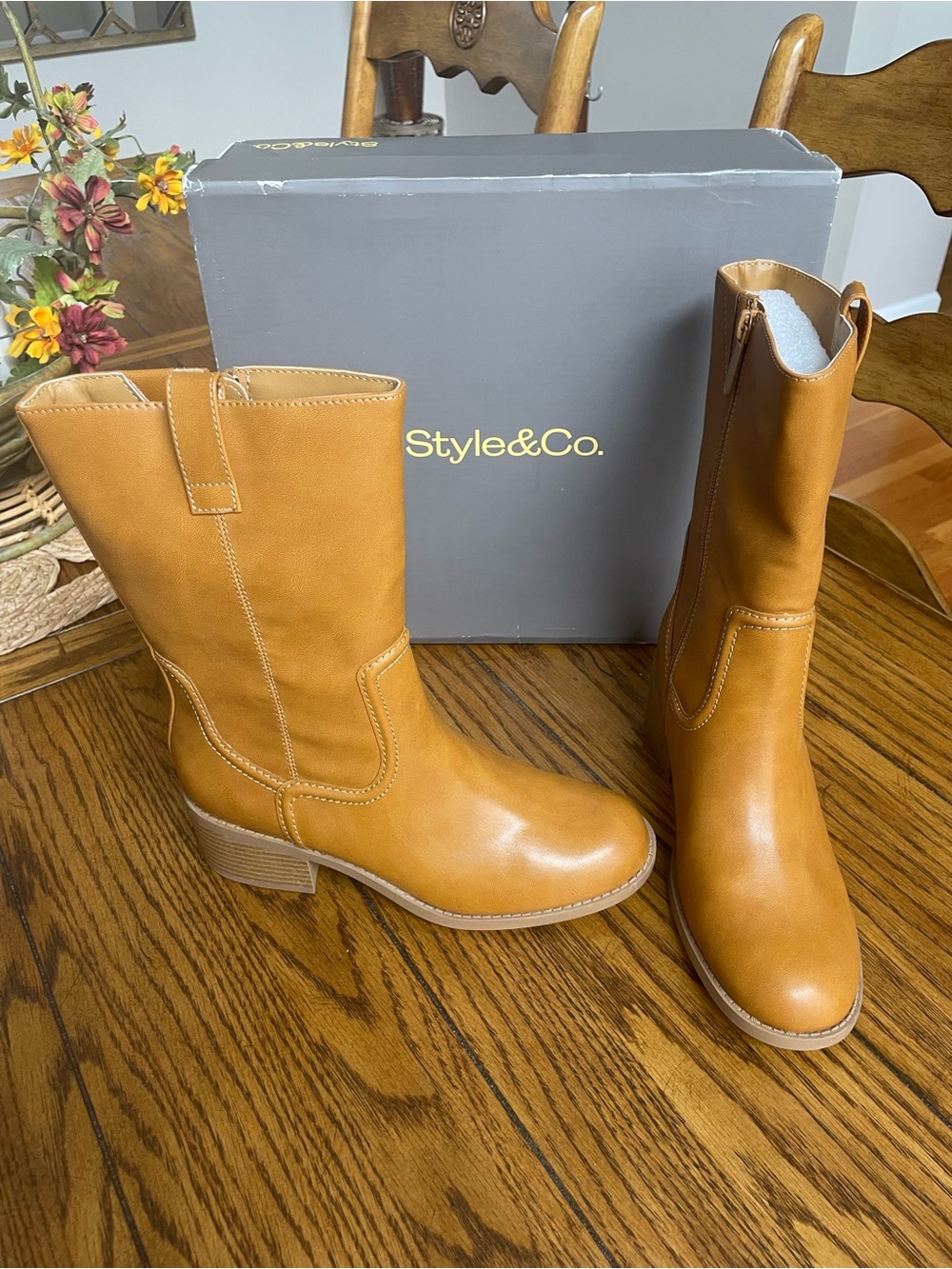 Style & Co. Women's Tan Mid-Calf Western-Inspired Boots